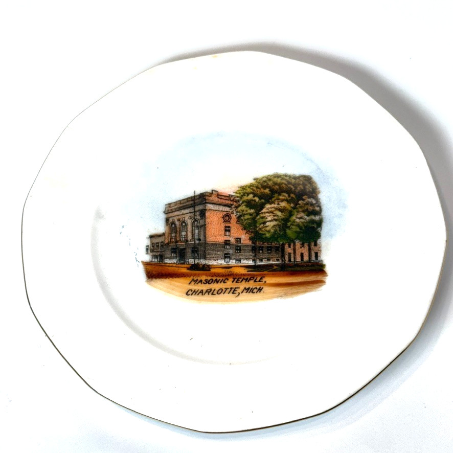 CHARLOTTE Masonic Temple MI MICHIGAN Antique Souvenir China TRINKET DISH PLATE CHARLOTTE Masonic Temple MI MICHIGAN Antique Souvenir China TRINKET DISH PLATE