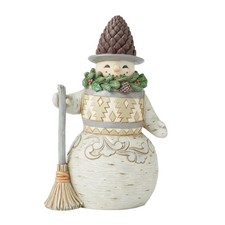 Jim Shore WHITE WOODLAND SNOWMAN PINECONE HAT-LOOKING JUST PINE 6017169 NEW picture