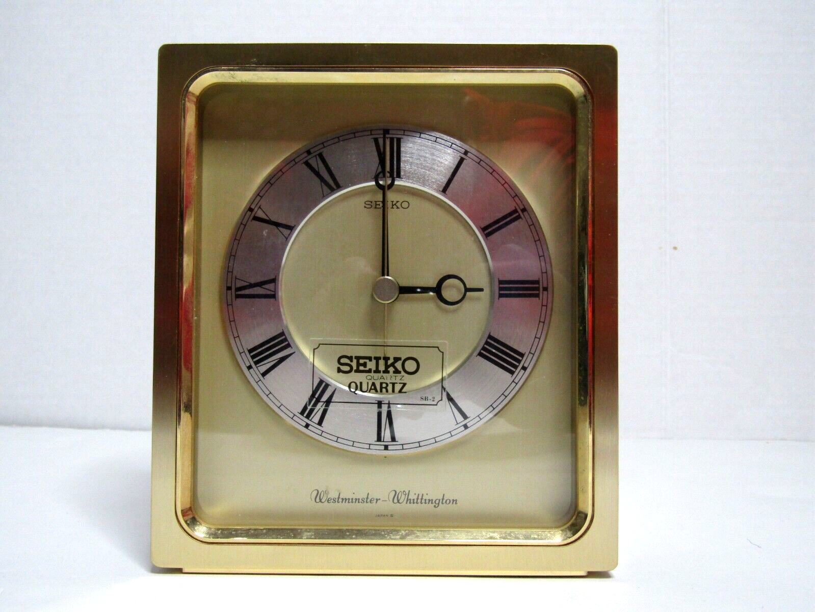 SEIKO QUARTZ Westminster Whittington Gold Brass Desk Mantle Clock Chimes Japan