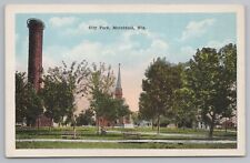Marshfield Wisconsin~City Park & Tower~Vintage Postcard picture