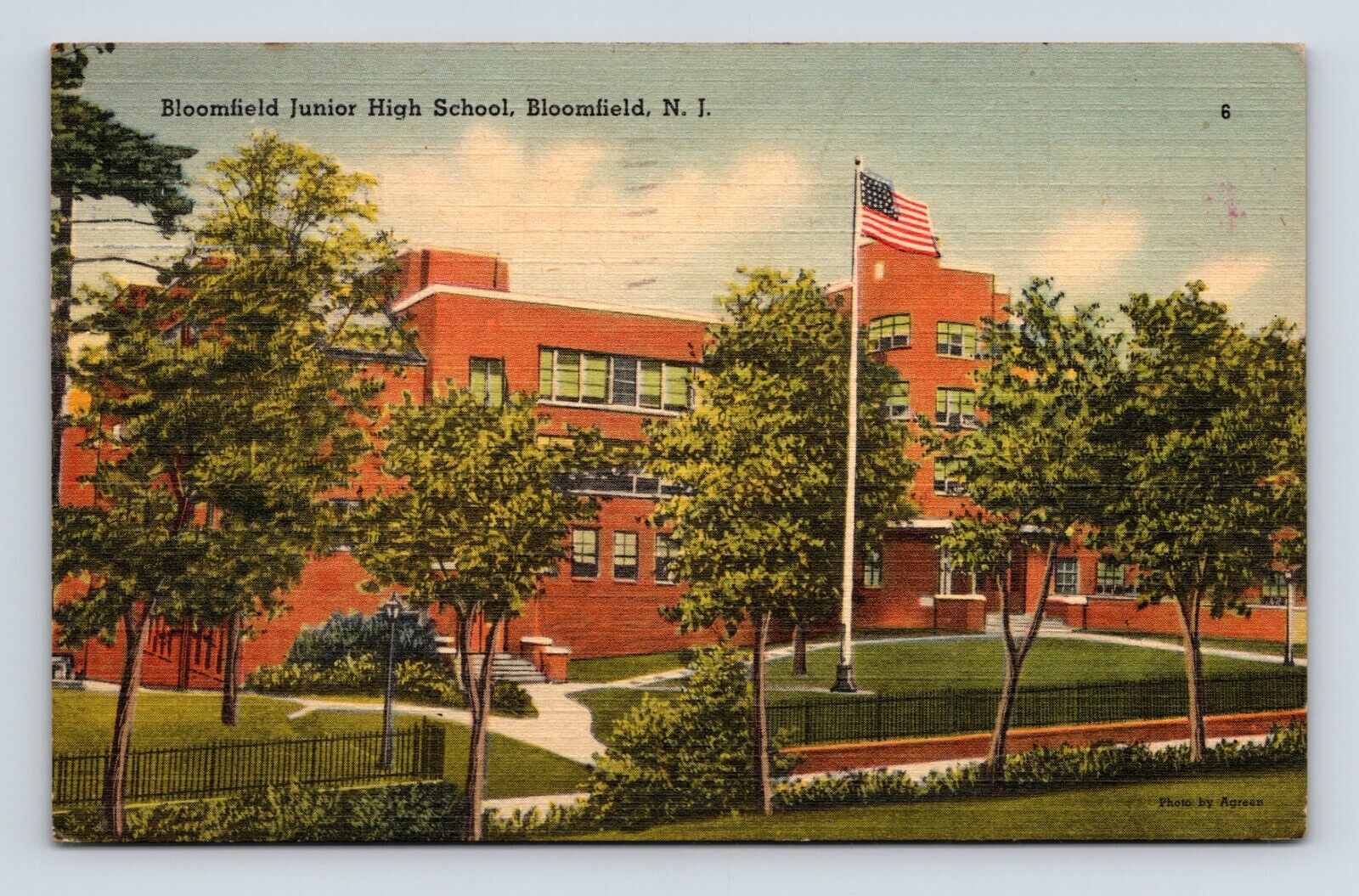 Bloomfield Junior High School Bloomfield NJ 1943 Linen Postcard  A41