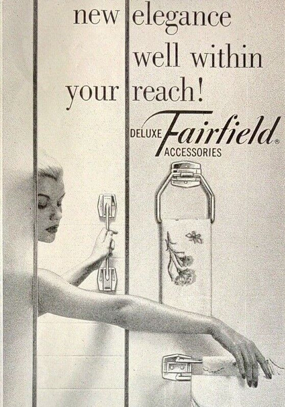 1956 FAIRFIELD Bathroom Kitchen Closet Accessories Lustre Chrome Vtg Print Ad