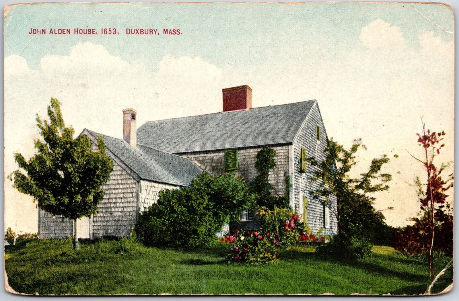 John Alden House 1653 Duxbury Massachusetts MA Landscaped Grounds Postcard