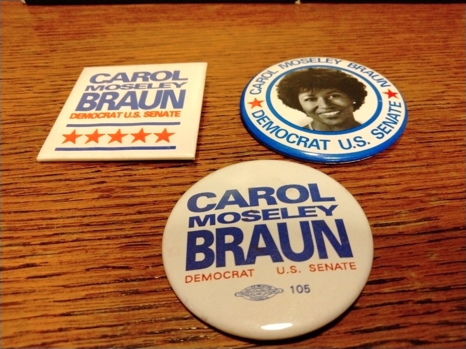 Carol Moseley Braun Campaign for Illinois Senator Pin-Back Button LOT of 3