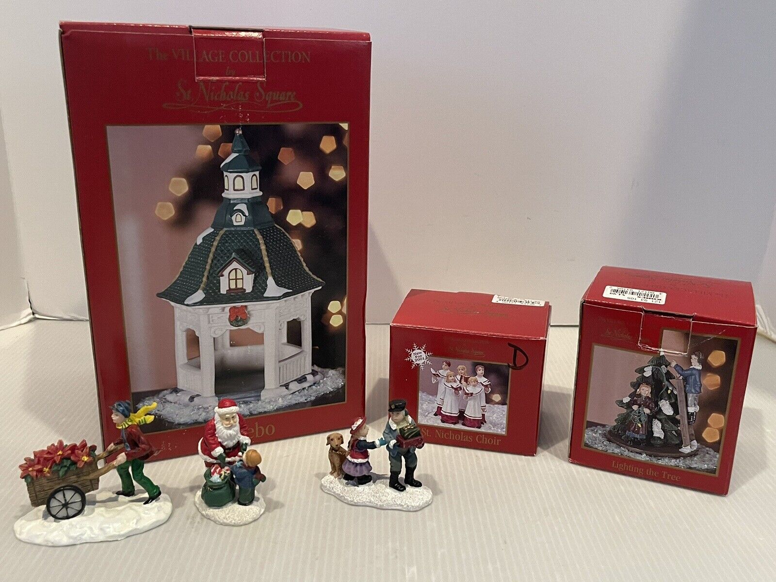 St Nicholas Square Village Collection Gazebo Vintage 1999 Christmas 6pc set