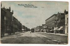 Goshen Indiana IN Vintage Postcard Main Street Scene Stores Signs Streetcar picture