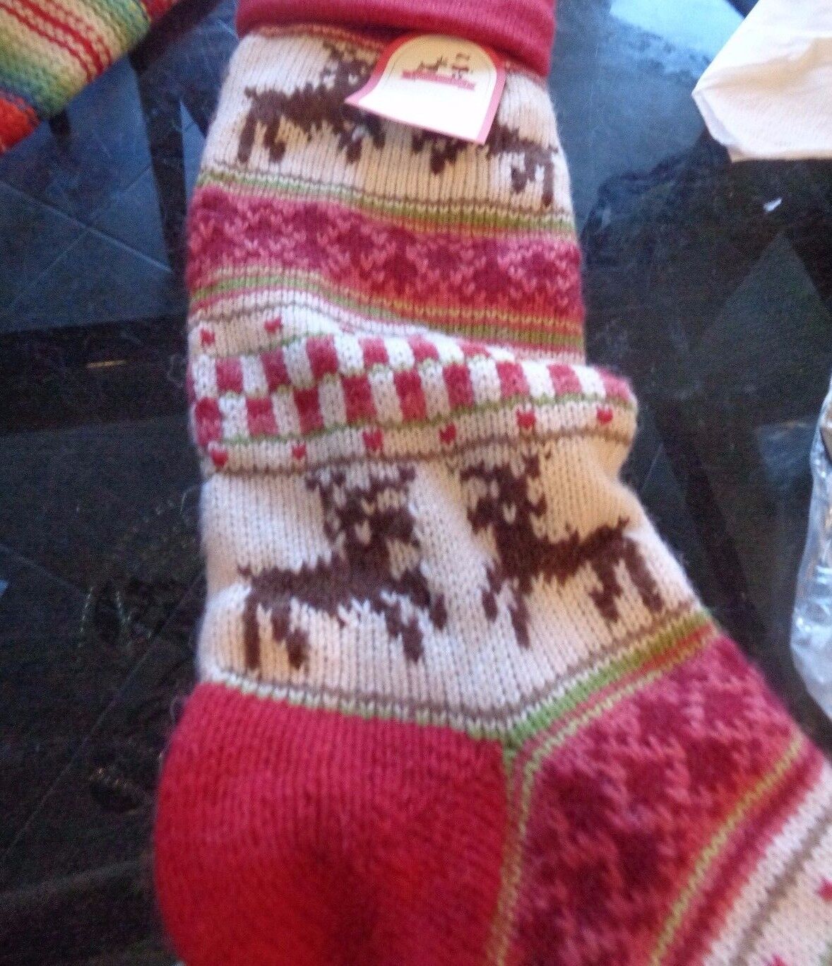 Pottery Barn Kids Fair Isle knit reindeer Stocking Christmas mono Mama New