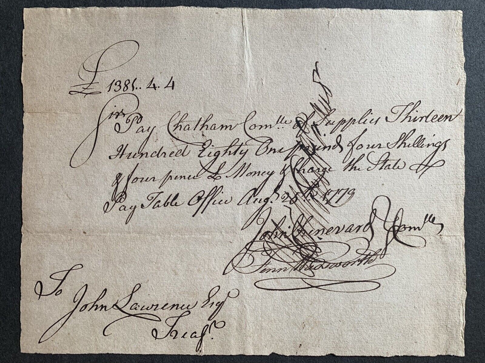 OLIVER WOLCOTT JR 1779 Connecticut Promissory Note Revolutionary War Document