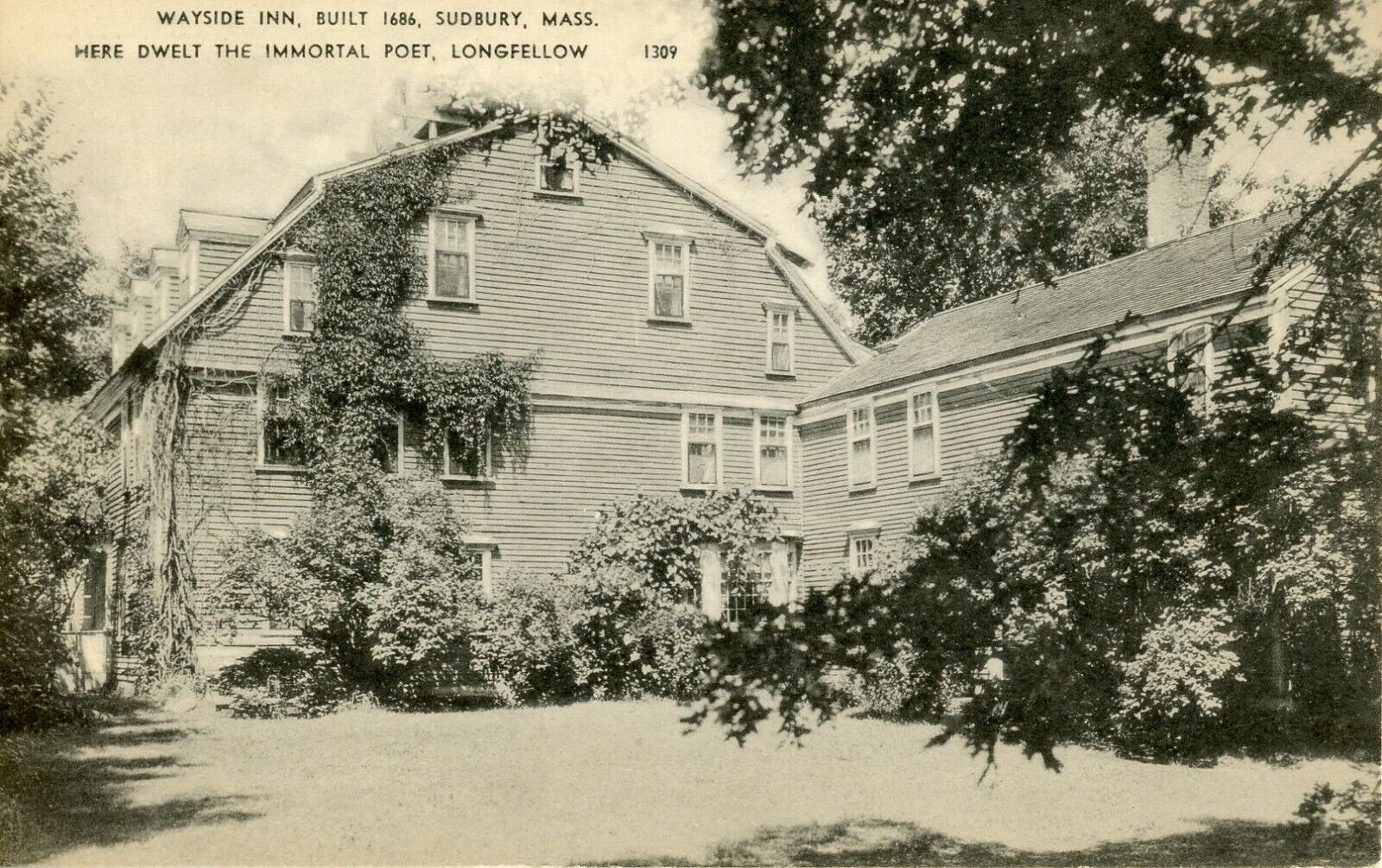 Postcard Wayside Inn Sudbury Mass Poet Longfellow Home No. 1309 Unposted Vintage
