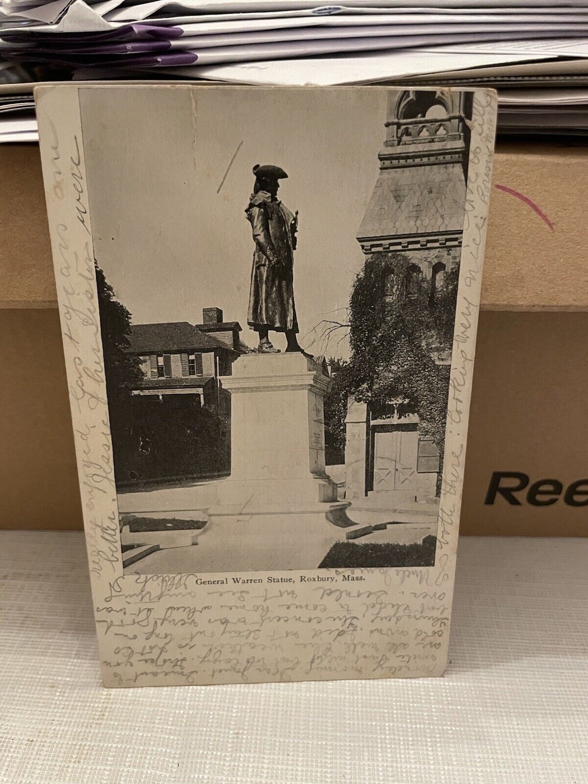 Vtg Postcard General Warren Statue Roxbury MA 1907