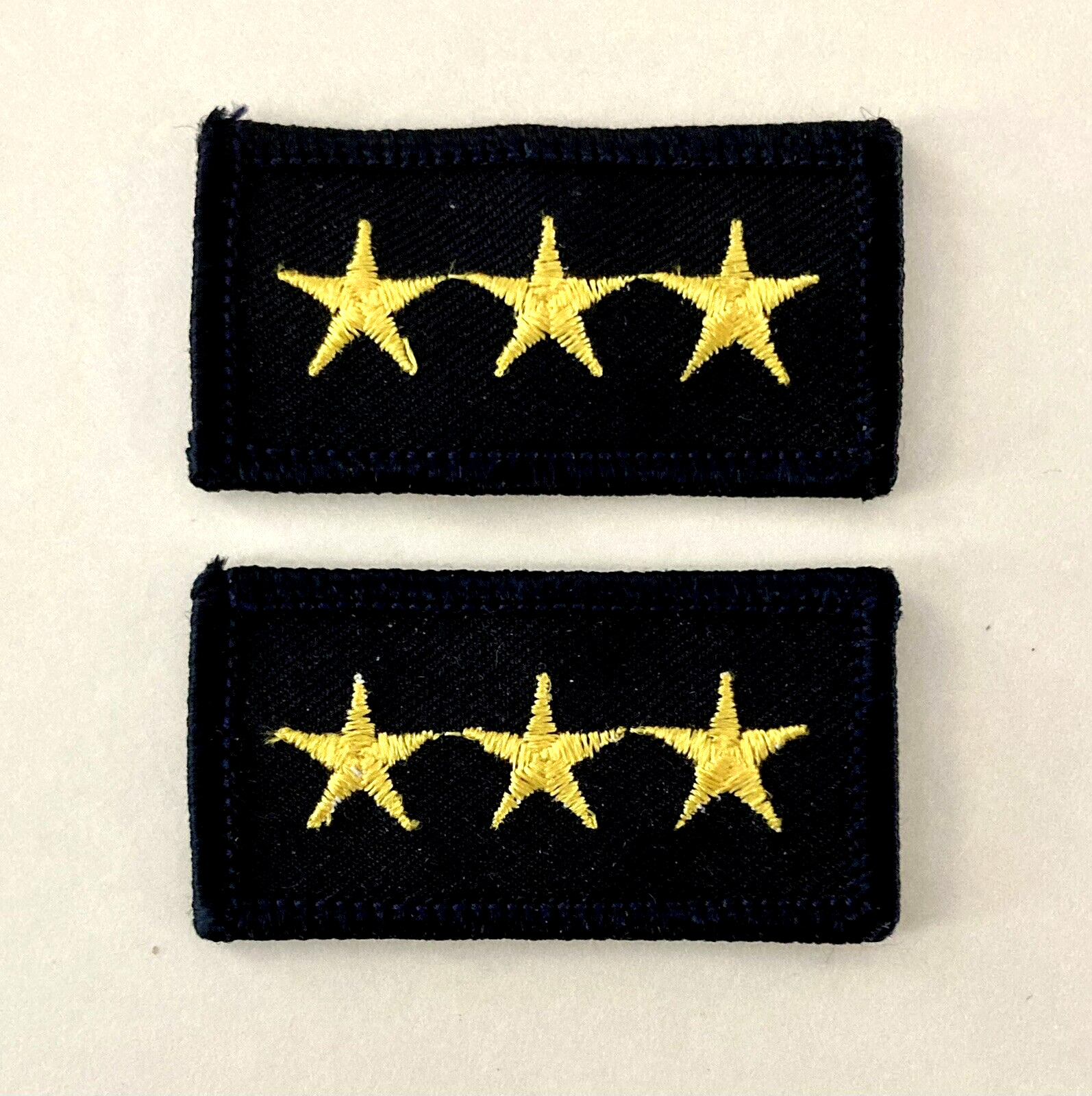 Pair Gold 3-Star Service Military Police Fire Uniform Embroidered Rank Patches