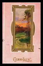 1911 Good Luck Sunset Dirt Road Trees Hand Painted Embossed Postcard 283 picture