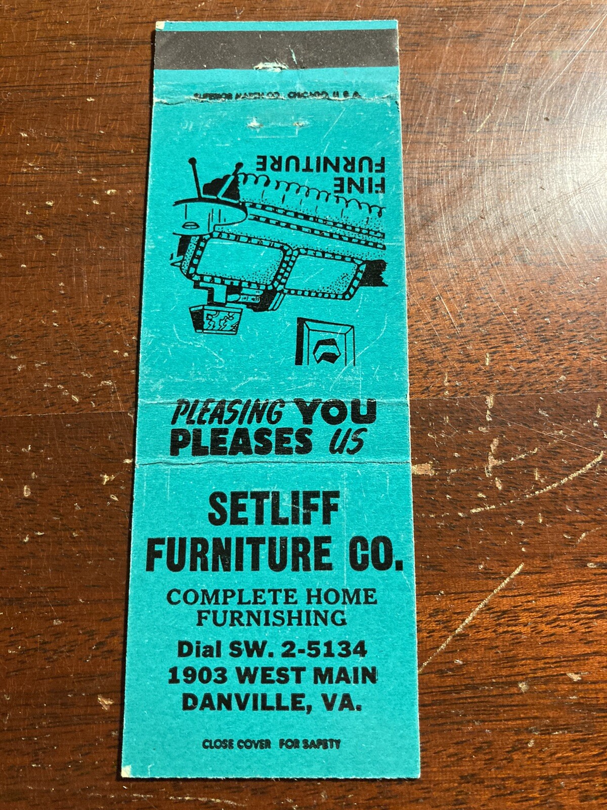 Setliff Furniture Co. Danville Virginia VA Vtg Matchcover Setliff Furniture Co. Danville Virginia VA Vtg Matchcover