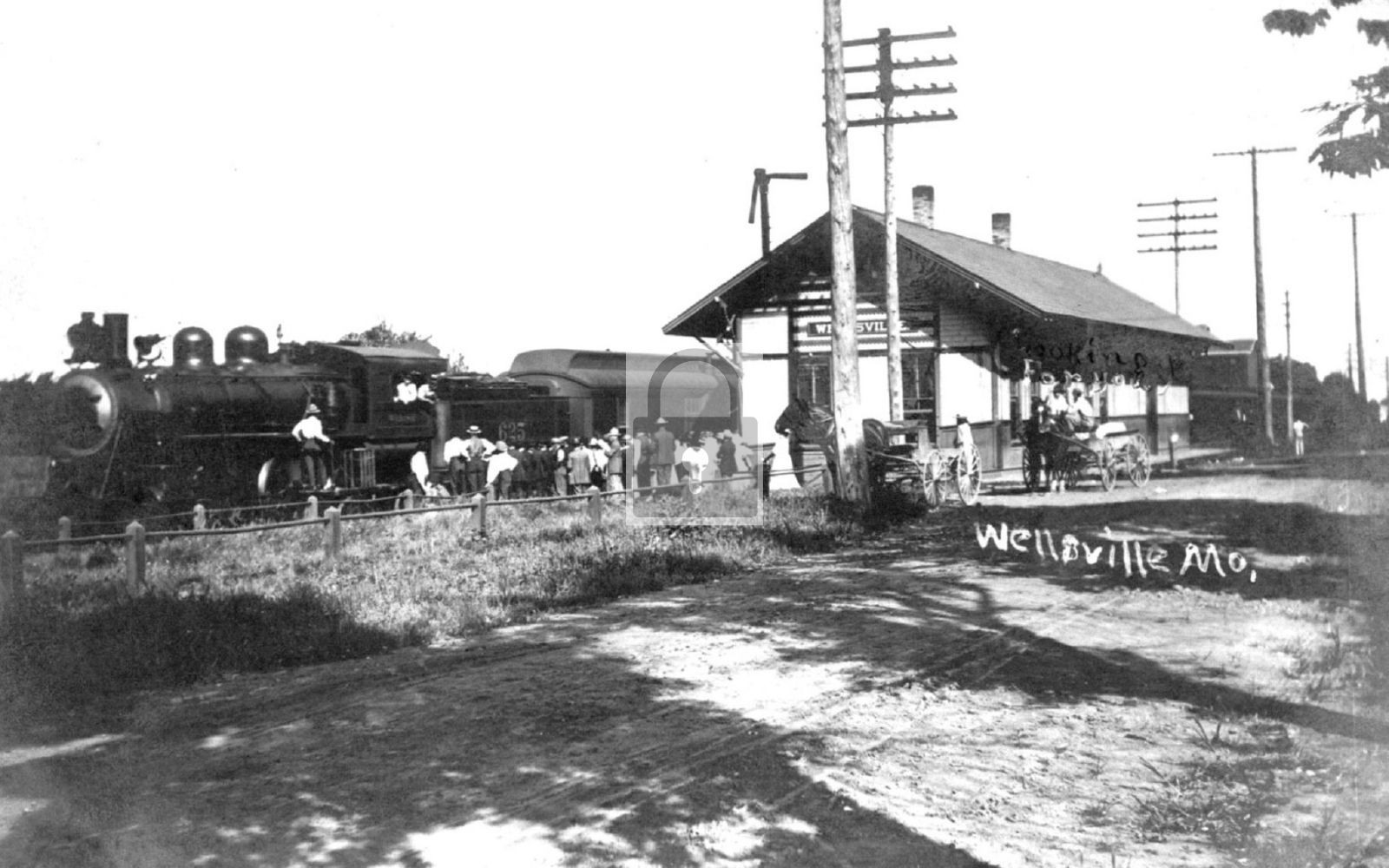 1908 Railroad Train Station Wabash Depot Wellsville Missouri MO - Reprint