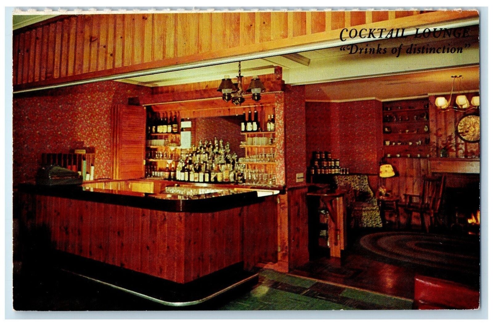 c1950 Cocktails Lounge Elwal Pines Inn Motel Restaurant Williamstown MA Postcard