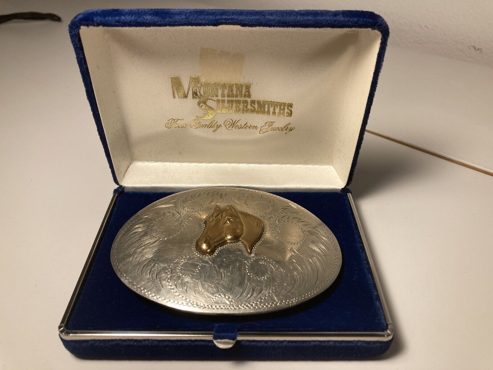 Vintage Montana Silversmiths Western Themed Comstock German Silver Belt Buckle