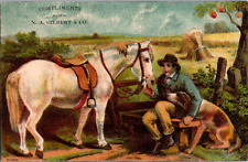 AN-404 VT Enosburgh Falls Scotch Oil Boy Horse Dog Quack Victorian Trade Card picture