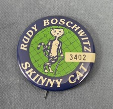 Vintage RUDY BOSCHWITZ Pin POLITICAL Numbered SKINNY CAT Pinback picture