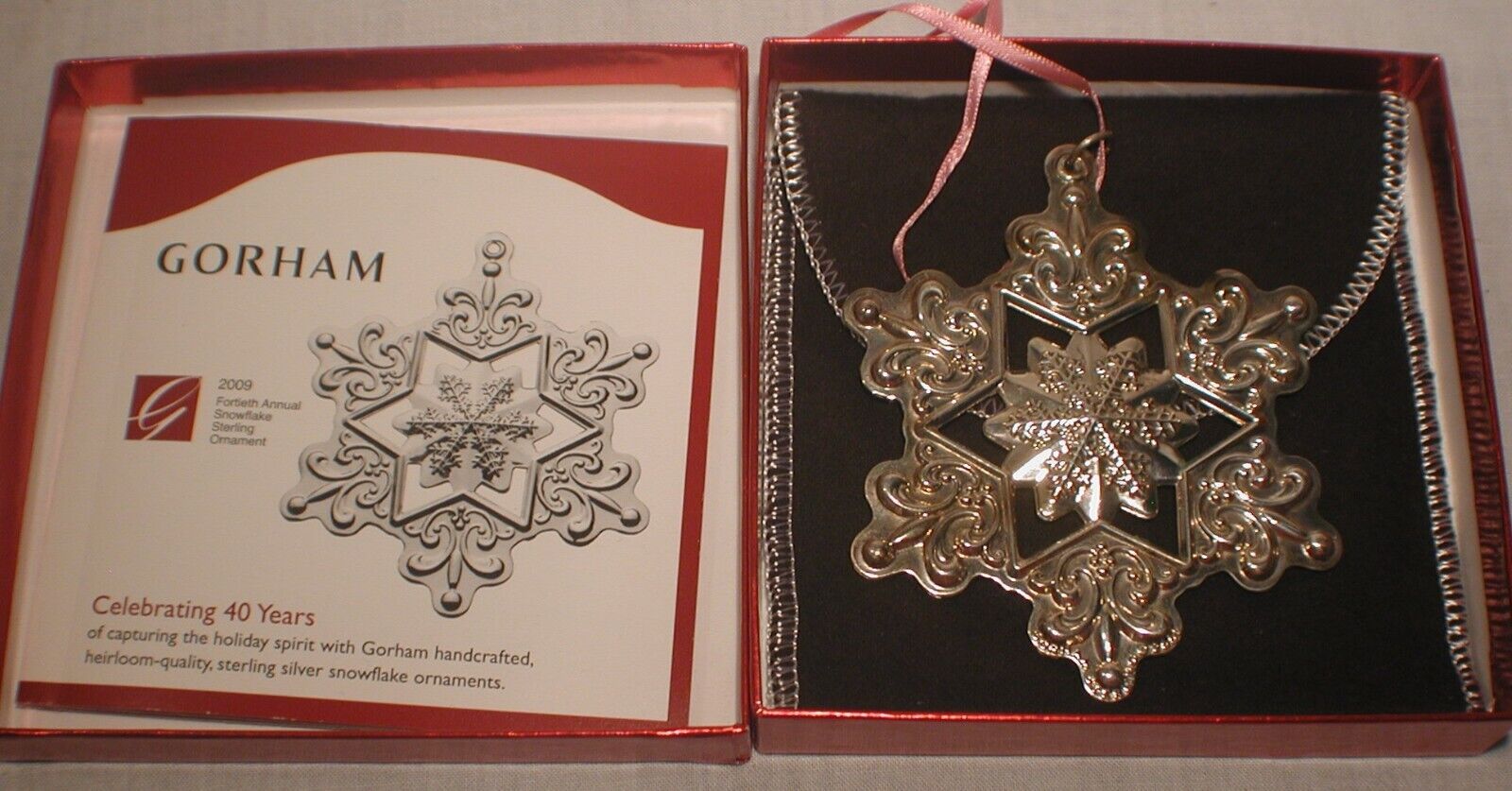  Gorham Sterling Silver Snowflake Christmas 2009 Fortieth Annual Ornament
