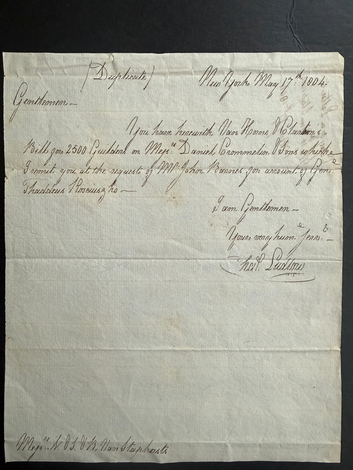 1804 Charles Ludlow Letter to Holland Land Company Financiers Willem and Jan