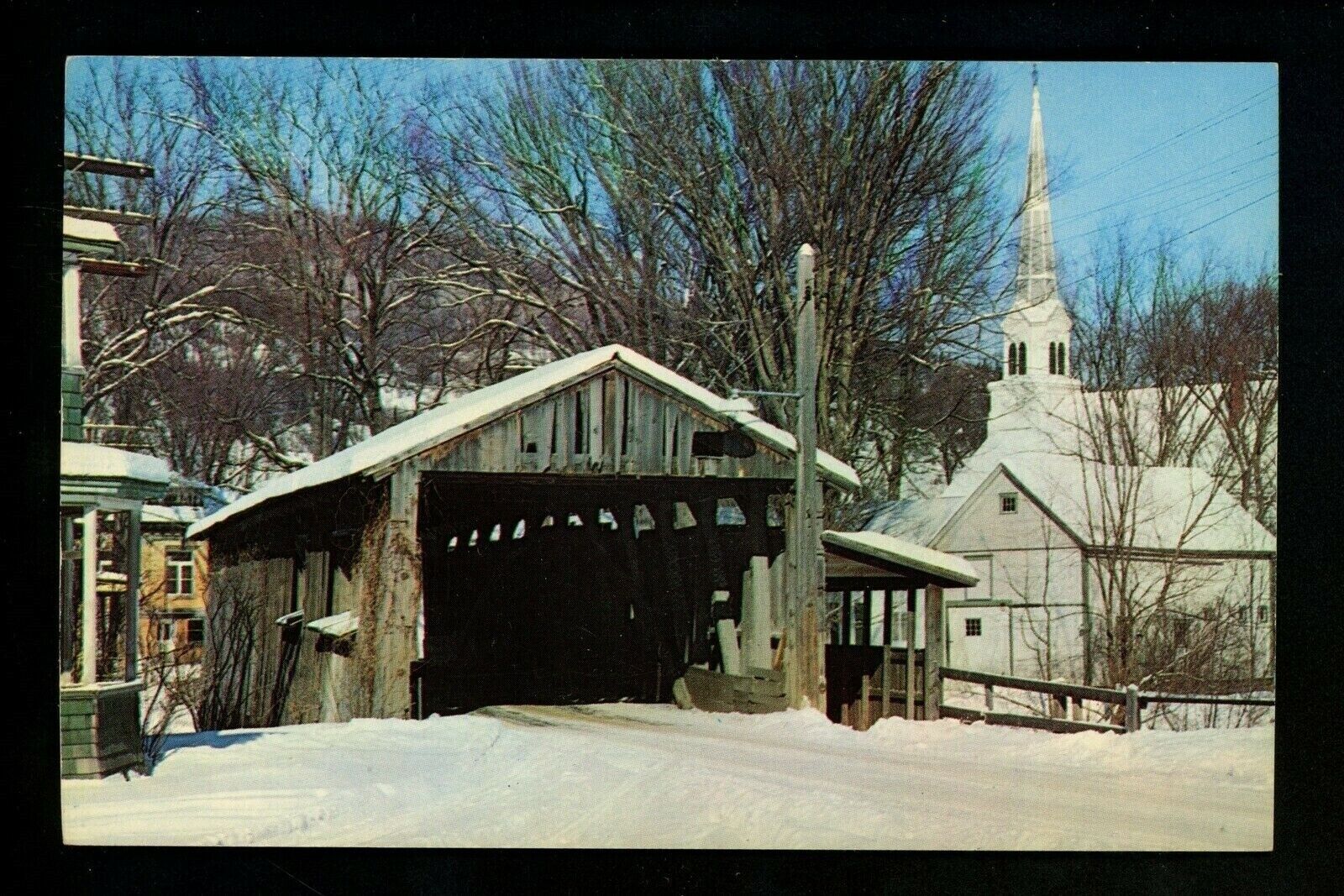 Covered Bridge postcard Waitsfield, Vermont VT Old Covered Bridge chrome