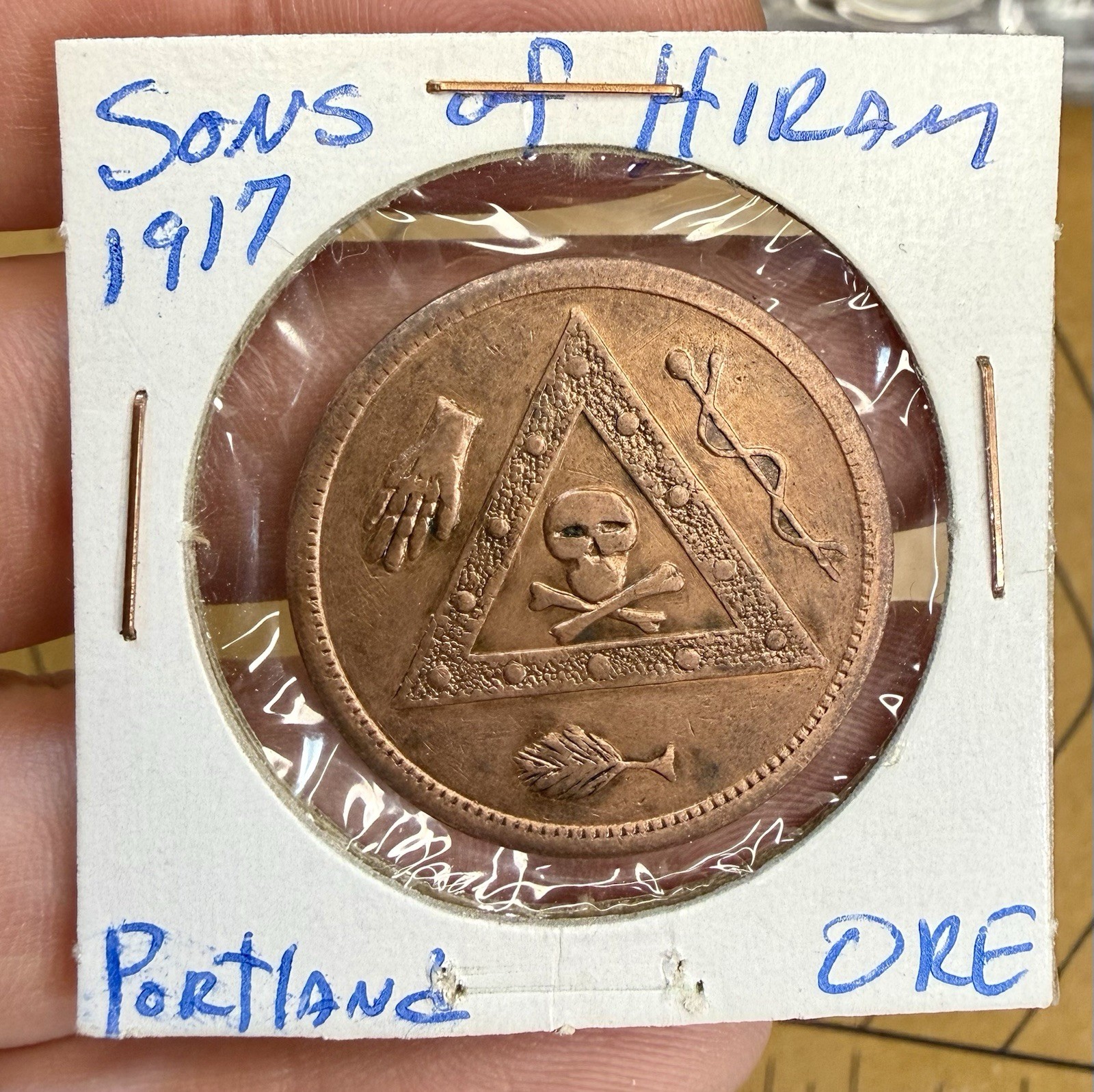 c. 1917 Sons Of Hiram Portland Oregon Masonic Penny Token Coin Skull Crossbones c. 1917 Sons Of Hiram Portland Oregon Masonic Penny Token Coin Skull Crossbones