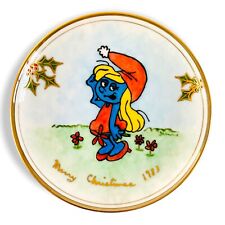 VTG 1983 Hand Painted Christmas Smurfette Plate Dish Smurfs Royalton China Japan picture
