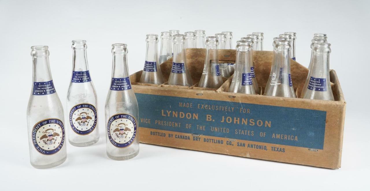 Complete 24 V.P. Lyndon B Johnson Canada Dry Club Soda Bottles w/ Original Case