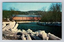 Taftsville VT-Vermont, Covered Bridge, Ottauquechee River, Vintage Postcard picture