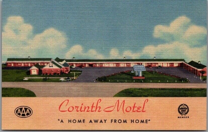 Corinth, Mississippi Postcard CORINTH MOTEL Route 45 Roadside / Curteich Linen