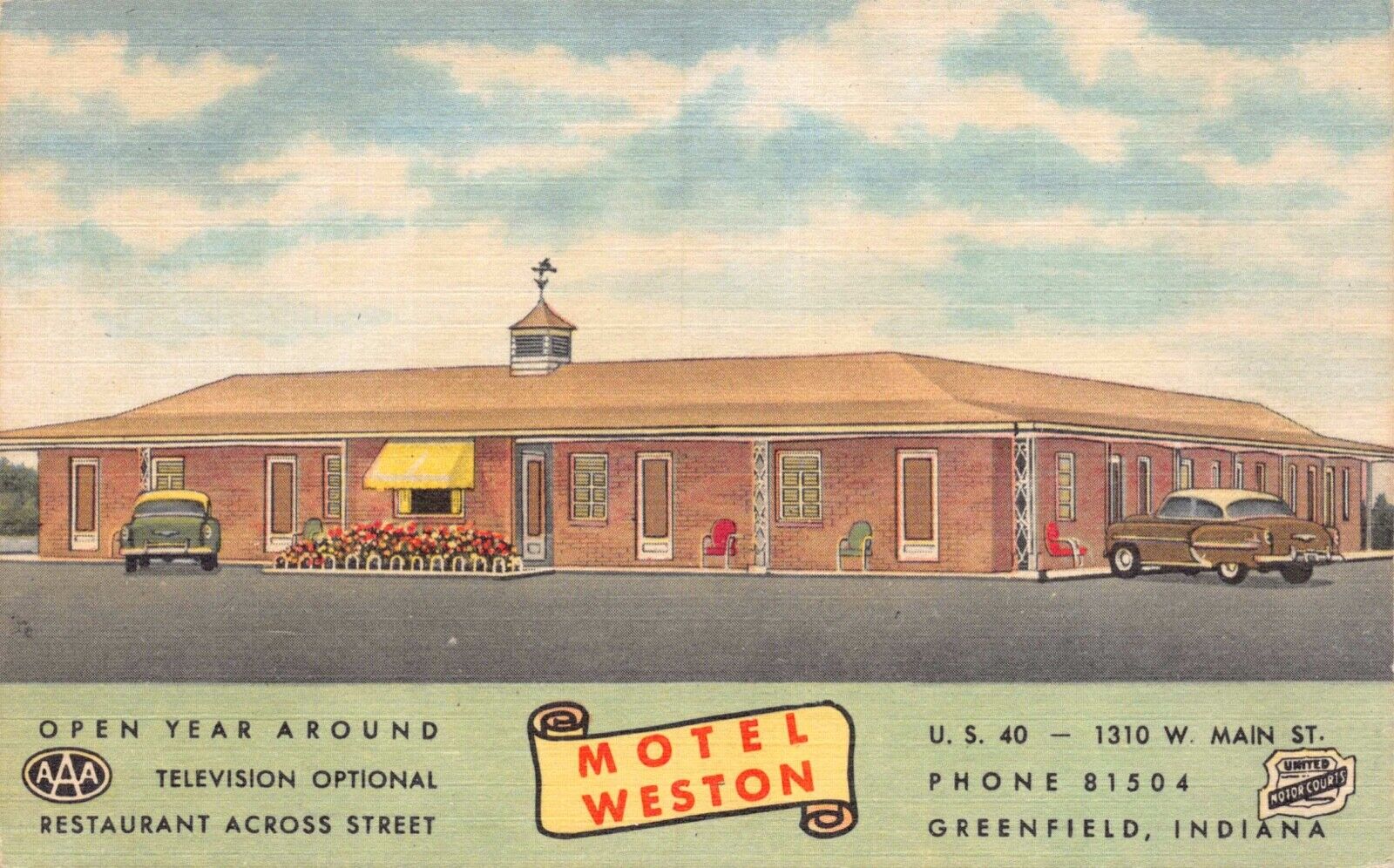 Linen Postcard Motel Weston in Greenfield, Indiana~130666