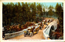 Chittenden Bridge and Auto Stages, Yellowstone Park - Antique Cars - Postcard picture