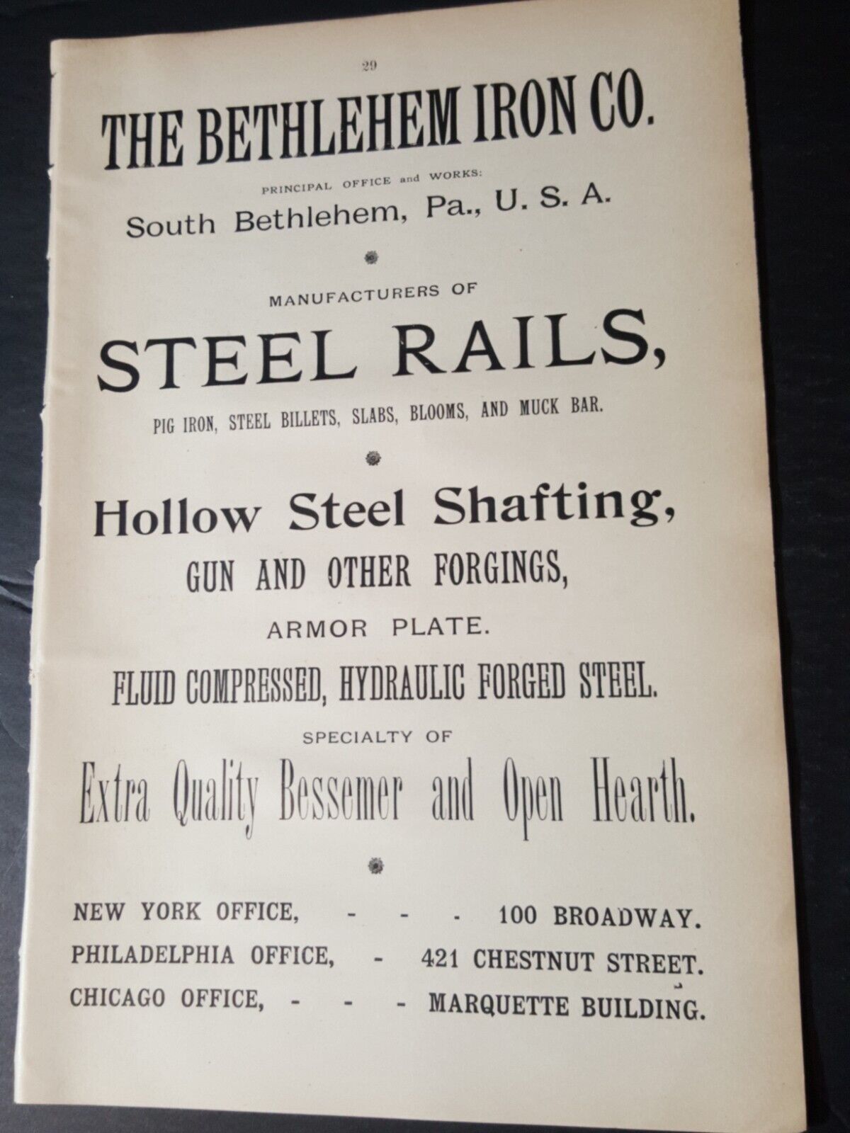 ◇ original 1896 print ad BETHLEHEM IRON COMPANY South Bethlehem Pennsylvania 