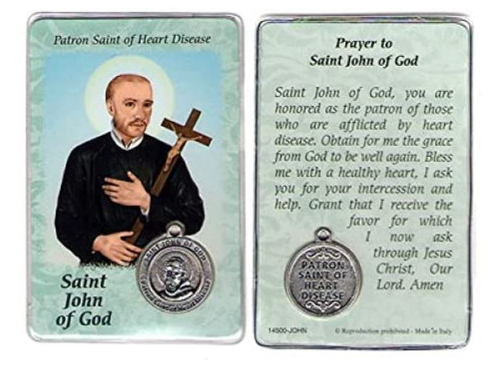 St John of God Patron of Heart Disease Prayer Card w Medal Laminated ...