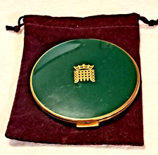 Vintage Stratton Cosmetic Compact Green Enamel Gold Rimmed Powder 50's picture