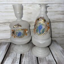 Antique Bristol glass hand blown vase and trinket dish hand painted Opallene  picture