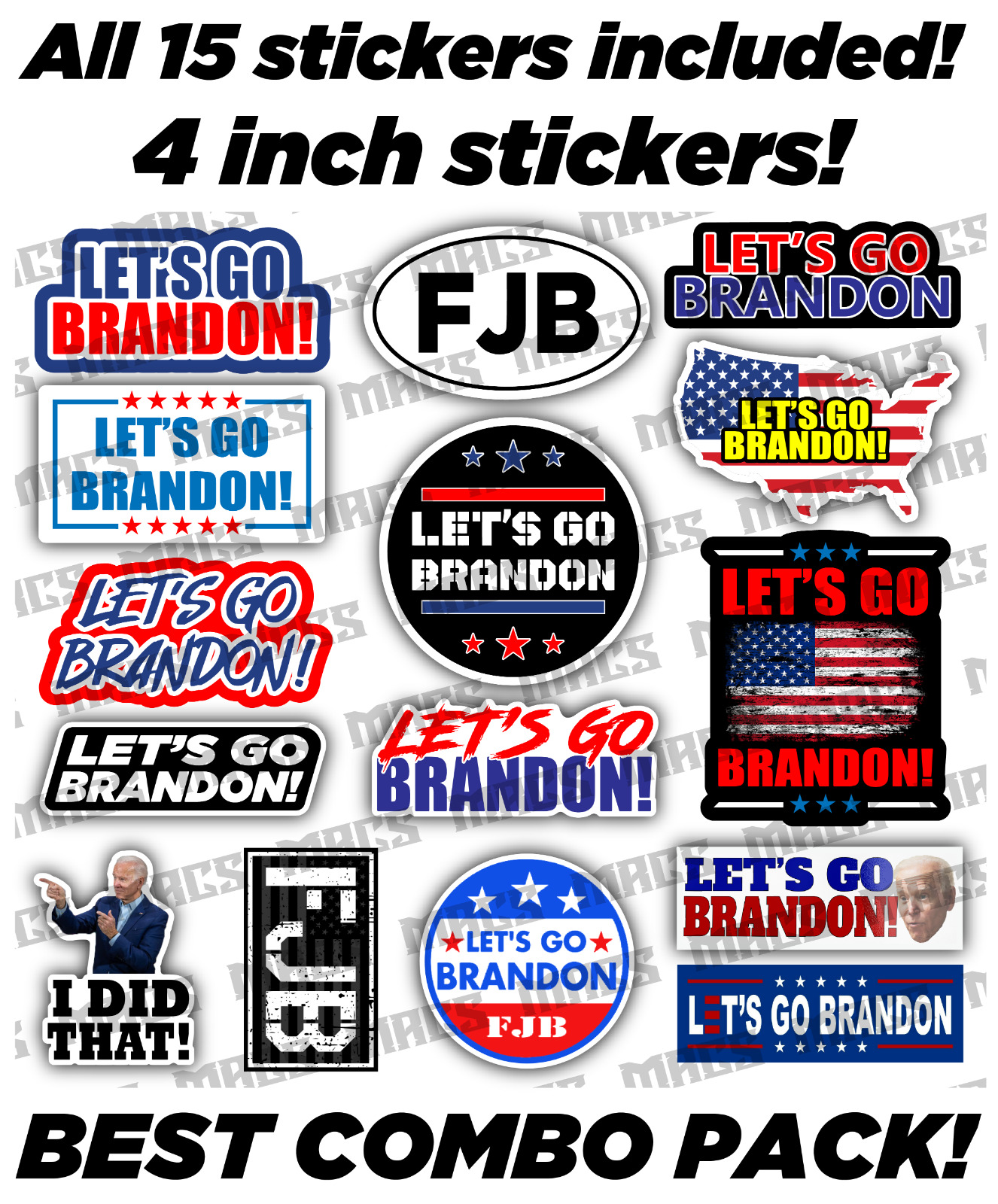 Let's Go Brandon Sticker - car Vinyl Decal funny FJB Joe Biden - 15 stickers