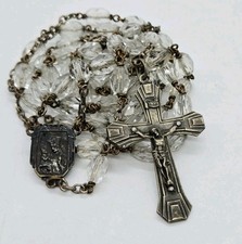 Vintage Rosary engraved St Anne de BeauPre Faceted Beaded Silver tone prayer 24