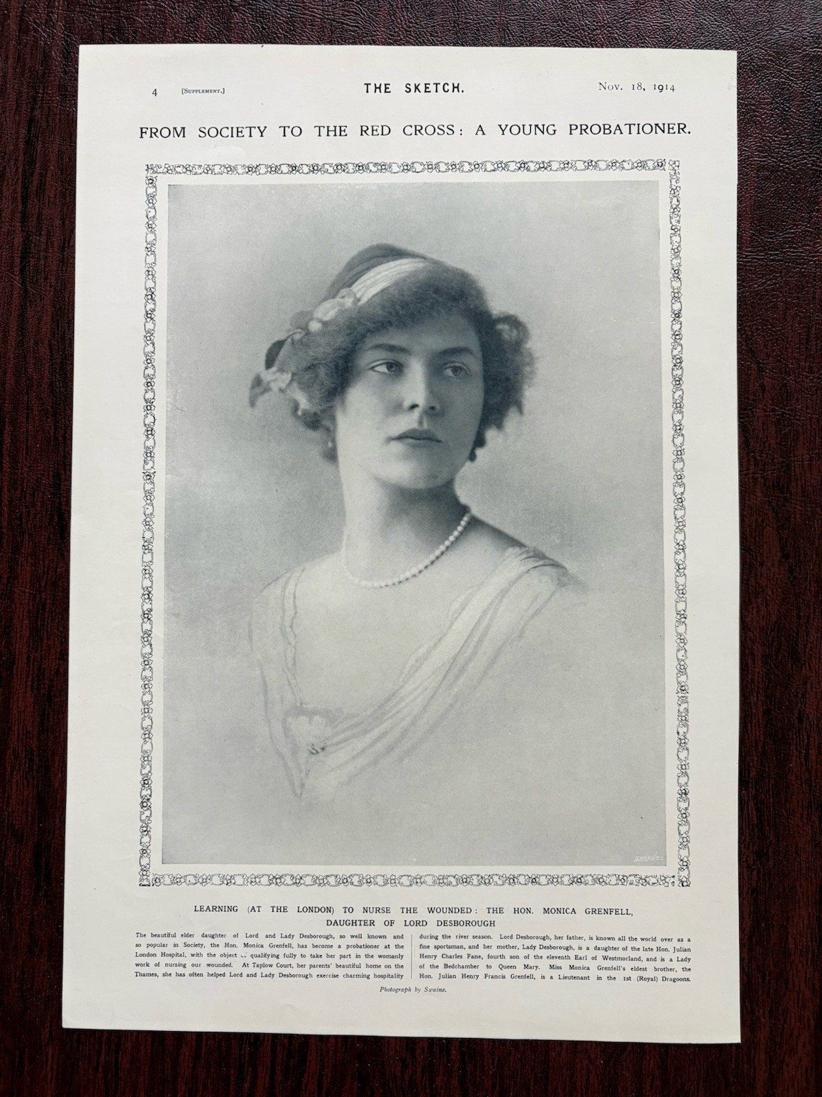 Hon. Monica Grenfell Lord Desborough Sir John Salmond Swaine Photo Sketch 1914 Hon. Monica Grenfell Lord Desborough Sir John Salmond Swaine Photo Sketch 1914