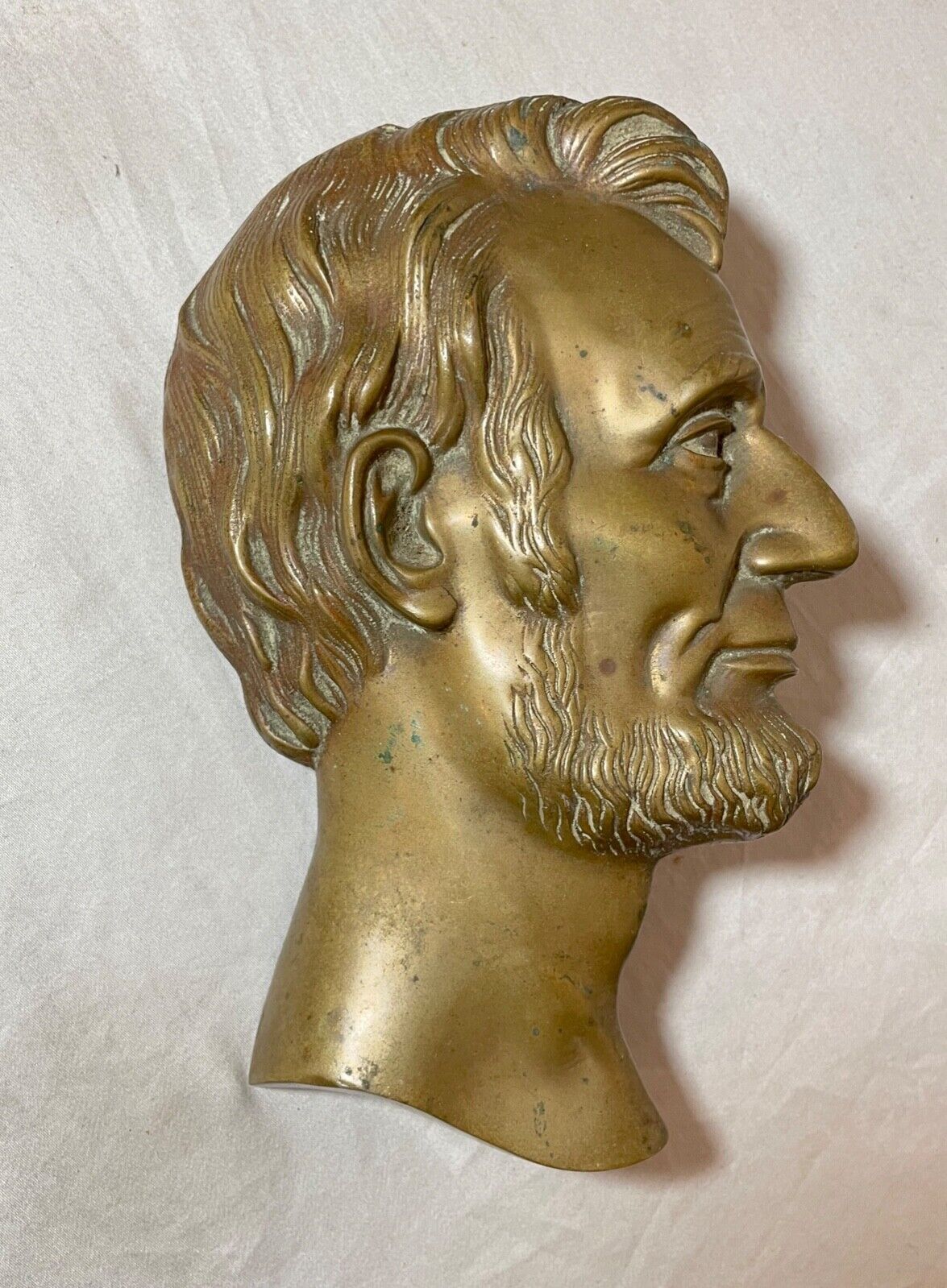 antique realistic gilt bronze Abraham Lincoln President wall plaque medallion
