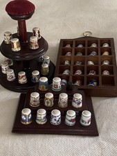 44 Minton , royal crown derby and Worcester  China Thimbles job lot on stands picture