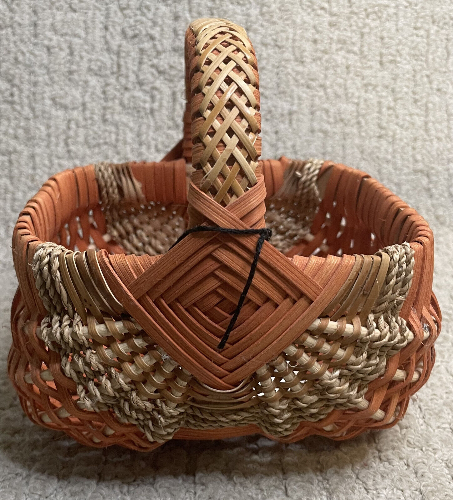 Anne Bowers Orange Natural Square Basket NWT Hand Crafted Medium