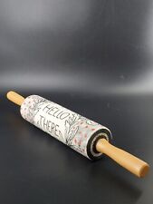 Anthropologie MOLLY HATCH *HELLO THERE* ceramic ROLLING PIN with wood handles picture