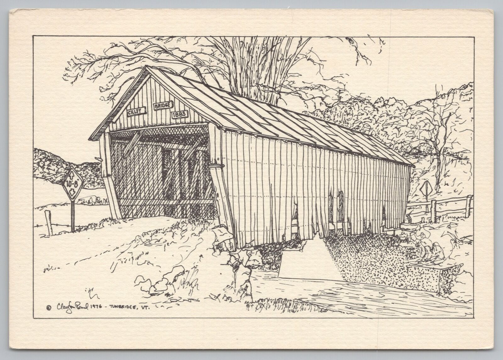 Bridge~Cilley Bridge 1883 Ink Sketch~Continental Postcard