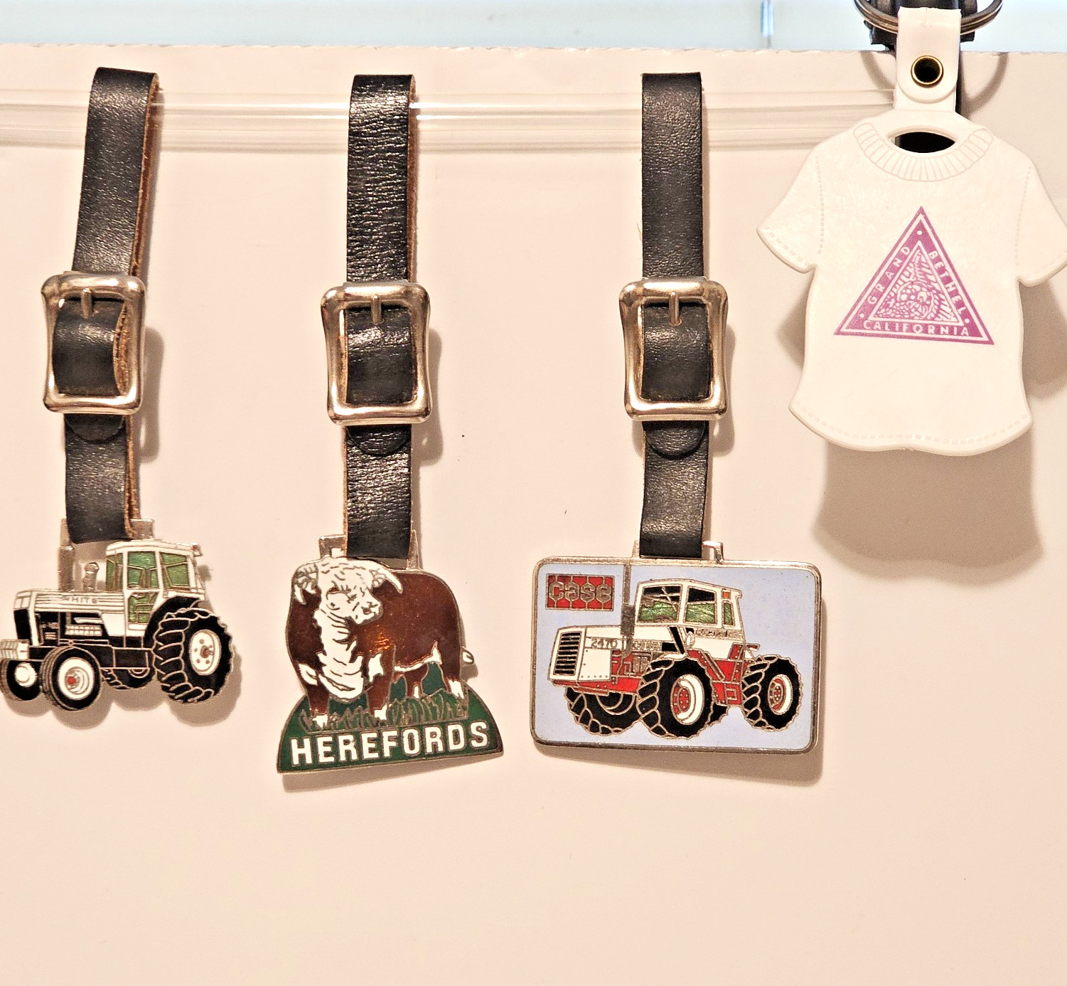 VTG Lot of 3 Bag Tags Herefords, Case & Whits, 1 Cow Palace Grand Bethel Keyring