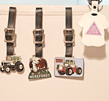 VTG Lot of 3 Bag Tags Herefords, Case & Whits, 1 Cow Palace Grand Bethel Keyring picture