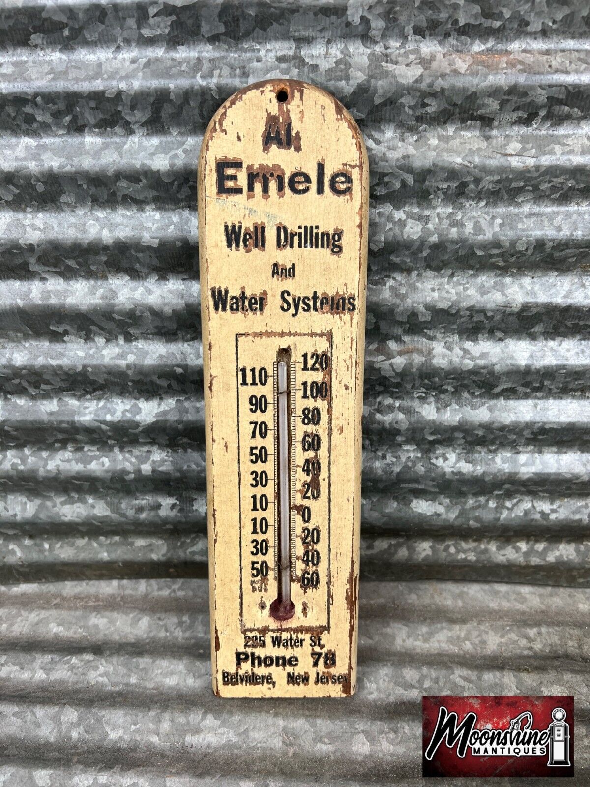 Vtg Al Emele Well Drilling Water Systems Thermometer Sign - Belvidere New Jersey