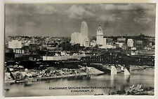 RPPC Cincinnati Ohio Skyline Bridge Vintage Longley Real Photo Postcard picture