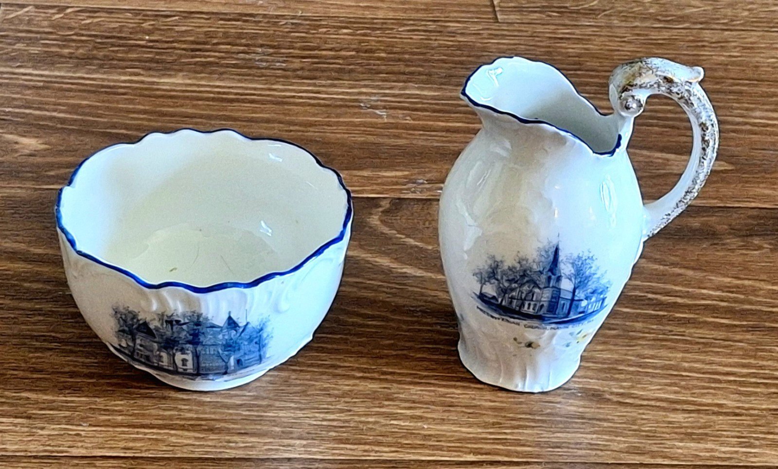 Antique Victorian Wheelock Porcelain Sugar & Creamer Souvenir of Mason City IL