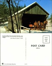 Horses pulling sled covered bridge from Dummerston VT now at Sturbridge picture